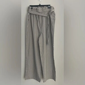 OAT New York Dress Pants Womens XL Plaid Pull On‎ Elastic Waist Belted Pockets